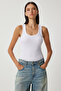 Ribbed Thick Strap Knitted Tank Top White Lhj0001