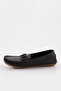 K105 Women's Accessoire Loafer Shoes Black Genuine Leather - 3
