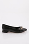 2805 Women's Pointed Toe Silver Stone Metal Buckle Ballerinas Black