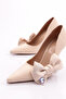 Women's Side Ribbon Heeled Shoes Tan 56563557 - 4