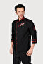 Embroidered Black Red Piping Cook Jacket - 3