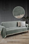 Armrest Cover with Fringes, 100% Cotton | Sofa Throw, 180x300 cm, Green