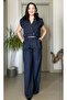 Dark Blue Striped High Waist Palazzo Pants