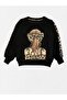 Girl's 100% Cotton Black Leopard Patterned Long Sleeve Wide Leg Tracksuit Set - 2