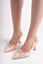 Women's Leather Open Back Bow Heeled Shoes - 2