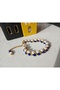 Navy Blue Crystal and Pearl Beaded Stylish Bracelet with Gold - 3