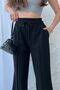 Women's Seasonal Loose Wide Leg High Waist Black Sweatpants - 3