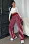 Burgundy Striped Women's Knitwear Trousers Mg2342 - 2