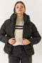 Women's Black Double Pocket Hooded Inflatable Coat with Elastic Hem 60261386 - 3