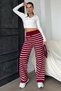 Burgundy Striped Women's Knitwear Trousers Mg2342 - 6