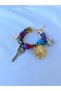 Ethnic Style Blue Red Key Detailed Gold/Silver Color Bracelet with Charm