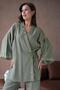 Women's Khaki Linen Embroidery and Sequin Detailed Kimono and Pants Bottom/Top Suit 29033 - 7
