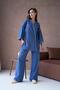 Women's Indigo Linen Embroidery and Sequin Detailed Kimono and Trouser Bottom/Top Set 29033 - 2