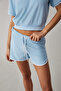 Dzenka Women's Oversize Wide Leg High Waist Blue Bottom-Top Suit - 2