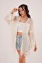 Tassel Detailed Perforated Model Beige Cardigan - 2