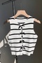 Women's Bow Detailed Sleeveless Knitwear Crop Cardigan Striped