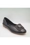 D25Ya-7225 Black Genuine Leather Women's Ballerina Shoes