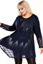Round Neck Flocked Rose Printed Blouse in Comfortable Fit with Lace Sleeve Cuffs and Hem, Asymmetric Long Sleeve, Plus Size - 6