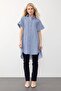 Side Slit Striped Poplin Tunic Blue 9283 - 2