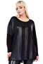 Round Boat Neck Long Sleeve Front With Stone Tooling Detail Comfortable Flowing Flexible Plastering Leather Look Blouse - 2