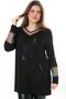 V-neck Stone Embroidered Comfortable and Flowy Fit Long Sleeve Plus Size Blouse with Tulle Detail on Collar and Sleeve - 4