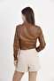 Leather Coat - Tan | |   F0443 - 5