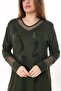 V-neck Stone Embroidered Comfortable and Flowy Fit Long Sleeve Plus Size Blouse with Tulle Detail on Collar and Sleeve - 6
