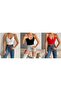 Women's Black White Red Triple V-Neck Rope Strap Crop