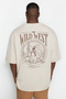 Büyük Beden Taş Oversize/Geniş Kesim %100 Pamuklu T-Shirt TMNSS25BF00008