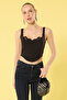 Siyah Crop Dantel Detaylı Dokuma Şık Büstiyer TPRSS25BS00031 - 2