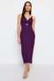 Purple Crepe Body-Hugging Strappy Cut-Out Detail Ruffled Sweetheart Neckline Mini Knitted Dress TWOSS23EL02097 - 3