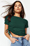 Zümrüt Yeşili Büzgü Detaylı Basic Bisiklet Yaka Örme T-Shirt TWOSS21TS0131
