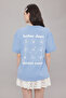 Açık/Bebe Mavi %100 Kalın Pamuklu Oversize/Geniş Kalıp Ön Arka Baskılı Örme T-Shirt TWOSS25TS00059 - 4