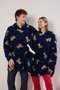 Unisex Couple/Çift Lacivert-Çok Renkli Ayıcıklı Kalpli Wellsoft Kışlık Örme Sabahlık THMAW25SB00014 - 2