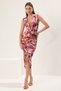 Dusty Rose Printed Bodycone/Body Sitting Drawstring Detail Knitted Stretchy Midi Pencil Dress Twoss23El00751