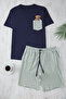 Erkek Lacivert Regular Ekose Couple/Çift Örme Şortlu Pijama Takımı TMNSS25PT00058 - 3