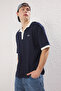 Lacivert Oversize/Geniş Kesim Nakış Detaylı İnterlok Polo Yaka T-shirt TMNSS25PO00013