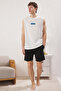 Ecru Black Knitted Pajama Set - Regular Fit Athlete Shorts Tmnss25Pt00022