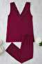 Bordo V Yaka Dantelli Örme Pijama Takımı TBBSS25AI00111 - 2
