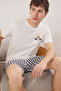 Black Striped Regular Fit Couple/Pair Knitted Shorts 100% Cotton Pajama Set Tmnss24Pt00017 - 2