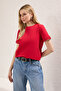 Kırmızı %100 Pamuk İşleme Detaylı Basic Bisiklet Yaka Örme T-Shirt TWOSS23TS00012