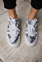 Pollo Women's Silver Snake Material Garnished Lace-Up Sneaker - 6