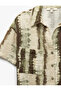 Viscose Short Sleeve Crop Shirt with Applique Double Pocket Detail Tie-Dye Pattern - 5