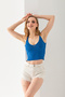 Women's Cobalt Blue Honeycomb Knitted Strap Stylish Comfortable V-Neck Ribbed Sleeveless Crop Top Bodysuit - 4