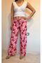 Pink Floral Print Women's Trousers - Plaszo Pants - 3
