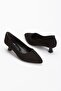 Short Heeled Pointed Toe Stiletto and Bag Set Black Suede - 3