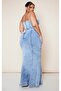 Women's Plus Size Light Blue, Washed Fabric, Lycra Strapless Denim Long Dress 65N38796 - 3