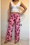 Pink Floral Print Women's Trousers - Plaszo Pants