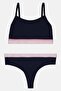 Women 2 Pcs Brand Logo Bralette And Thong Set, Navy