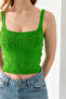 Pompom Patterned Strappy Crop Top, Body, Stylish Comfortable V-Neck Ribbed Sleeveless T-Shirt Crop, Strappy Crop, Top - 4
